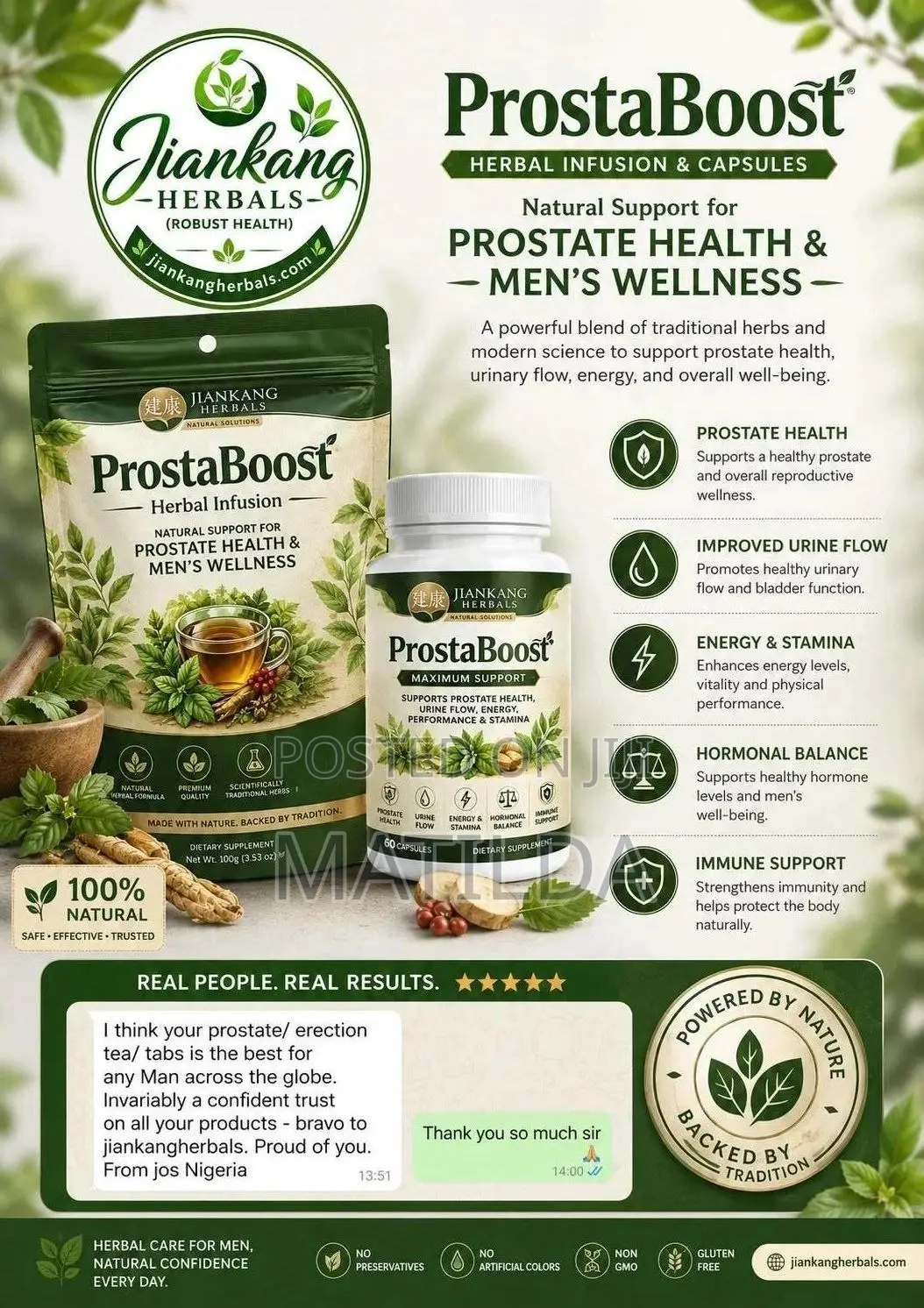 Jiankang Herbals Prostate Boost Tea and Supplement