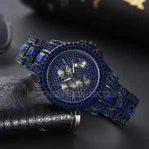 Missfox Blue Exotic Iced Out Luxury Wrist Watch