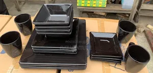 20 Pieces Black Square Ceramic Stoneware Dinnerware Set