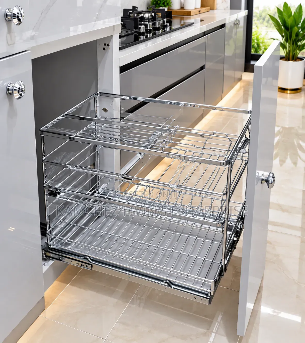 Premium Stainless Steel Pull-Out Cabinet Basket Spice Rack/Organizer.