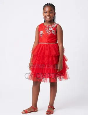 Red Tiered Tulle Party Dress