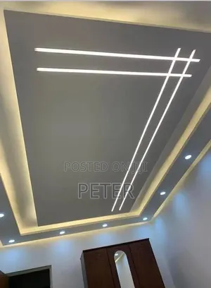 Pop Ceiling, Wall Screeding, TV Console, Increte Floor, and Painting