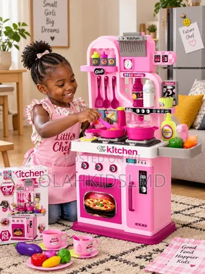 53-Piece Pink Kids Kitchen Play Set With Lights Sounds