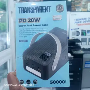 Transparent 50000mah Smart Power Bank With Type C Input With Led Light