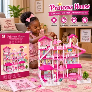 Large Pink Princess Doll House Playset With Dolls Accessories