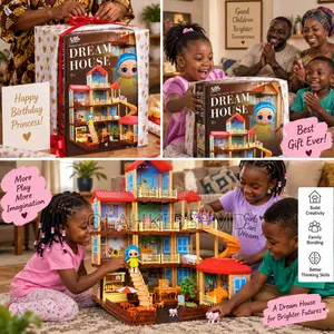 Kids Dream House Dollhouse Playset With Furniture Dolls