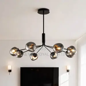 Stoned Smoke Glass Sculptural Chandelier–For Living Room, Receptions