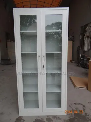 Double-Door Glass Display/Storage Cabinet (Metal Office Cupboard).
