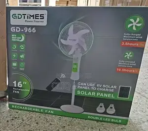 GDTiMES 16" Rechargeable Fan – Solar Panel With Night Light Dual LED