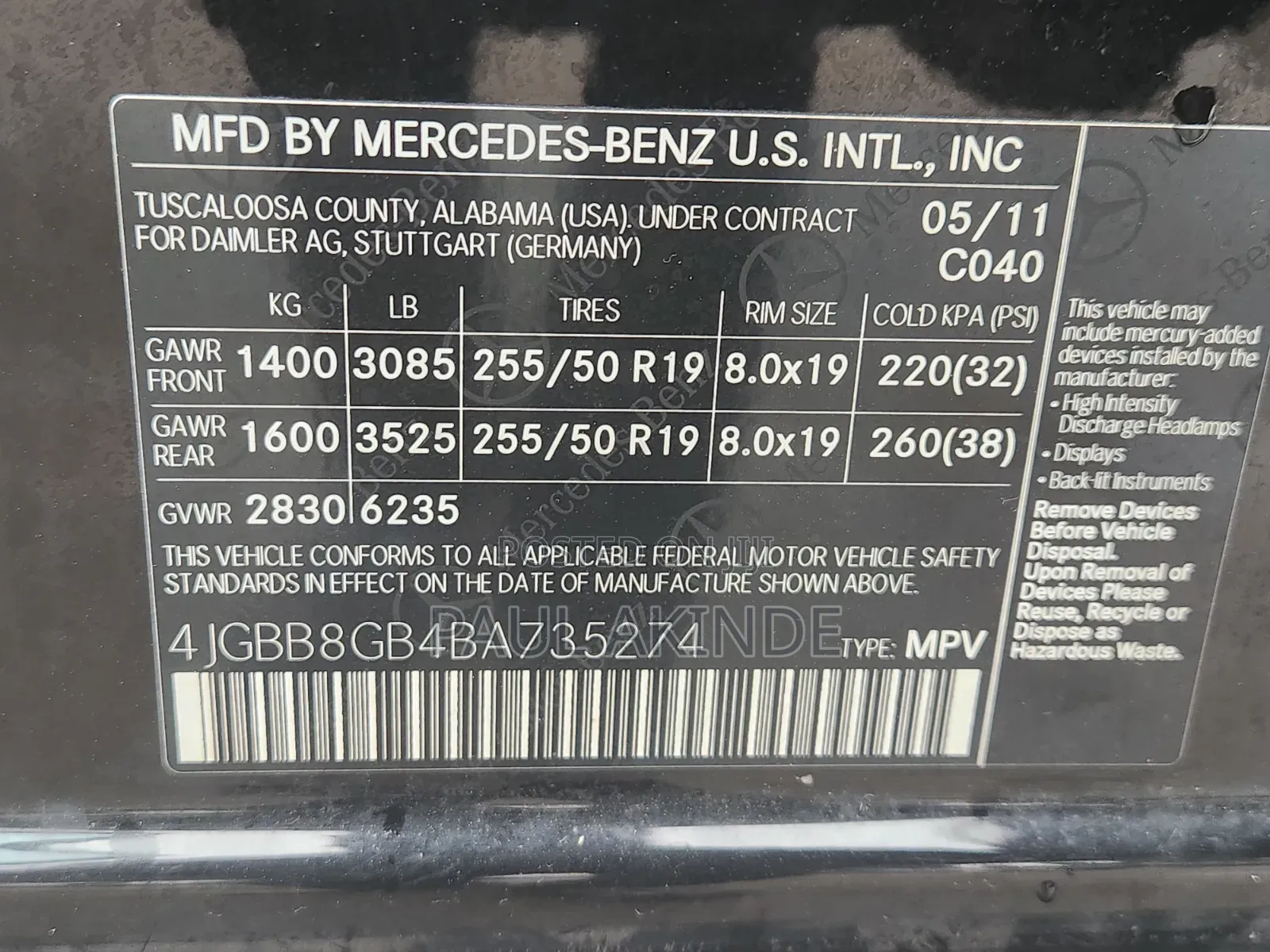 Mercedes-Benz M Class 2011 Black