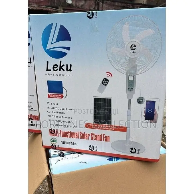 Leku 16" Multi-Functional Solar Rechargeable Standing Fan