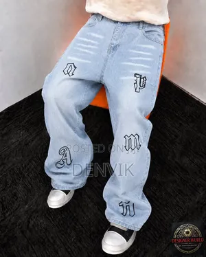 Men's Baggy Graphic Denim Jeans – Blue