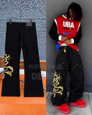 Men's Black Gold Wide-Leg Trousers – Stylish Streetwear