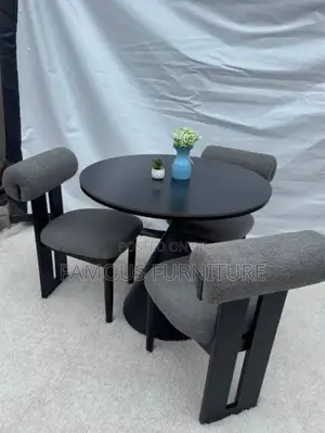 3-Seater Minimalist Round Dining Set With Black Wooden Frames and Crea