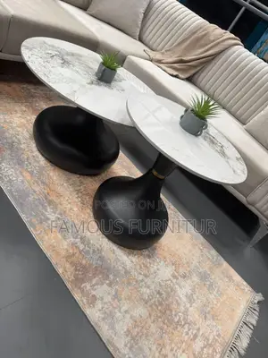 Modern Set of Round Coffee Tables Smooth White Marble Top.