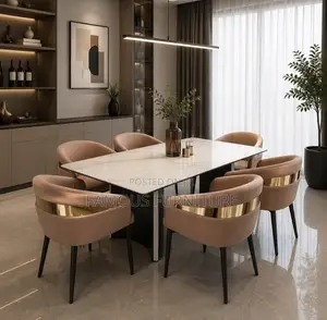 Modern 6-Seater Luxury Dining Set With White Marble-Table Curved Chair