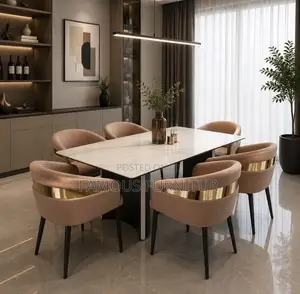 Modern 6-Seater Luxury Dining Set With White Marble-Table Curved Chair