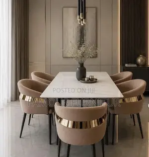 Modern 6-Seater Luxury Dining Set With White Marble-Table Curved Chair