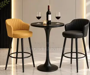 Modern Channel-Stitched Leather Bar Stools Featuring Curved Armrests