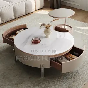 Modern Round Coffee Table Set With a White Marble-Look Top,