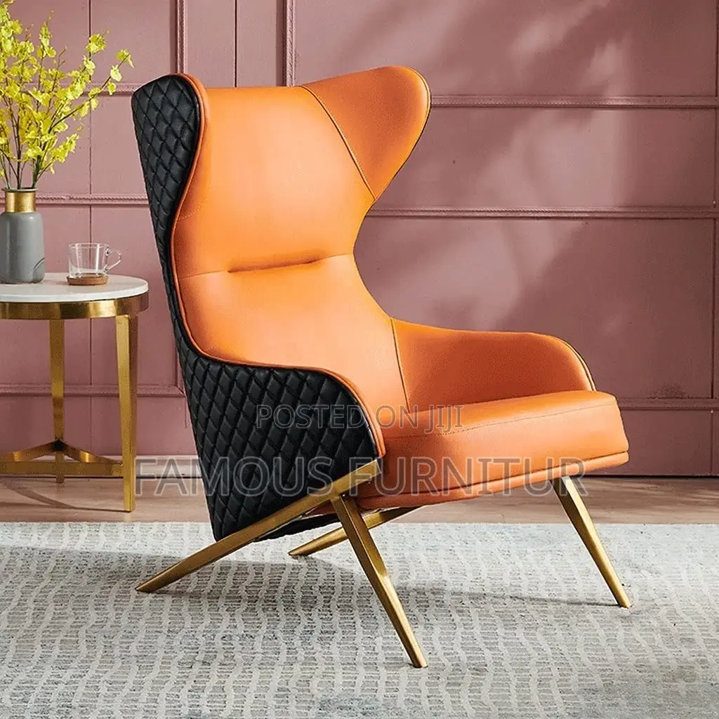 Modern High-Back Wingback Accent Chair Featuring a Vibrant Orange
