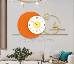Wall Clock With Gold Pointer Modern Home Deer Decor Art