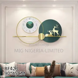 Wall Clock With Gold Pointer Modern Home Deer Decor Art