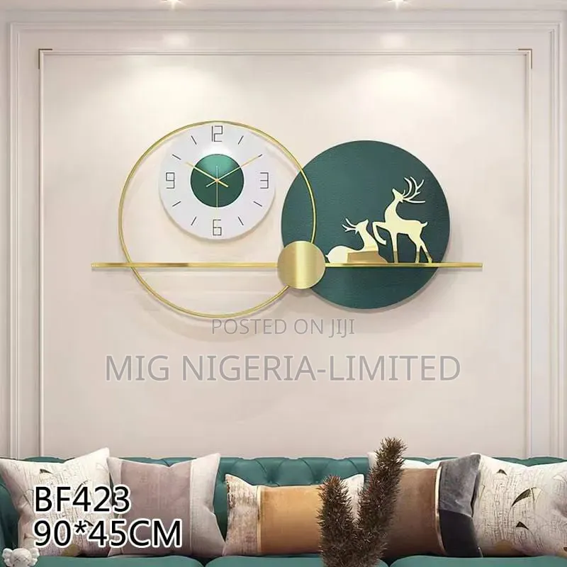 Wall Clock With Gold Pointer Modern Home Deer Decor Art