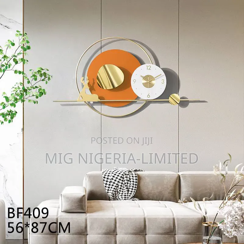 Wall Clock With Gold Pointer Modern Home Deer Decor Art