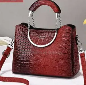 Red, Crocodile-Embossed Leather Top-Handle Handbag