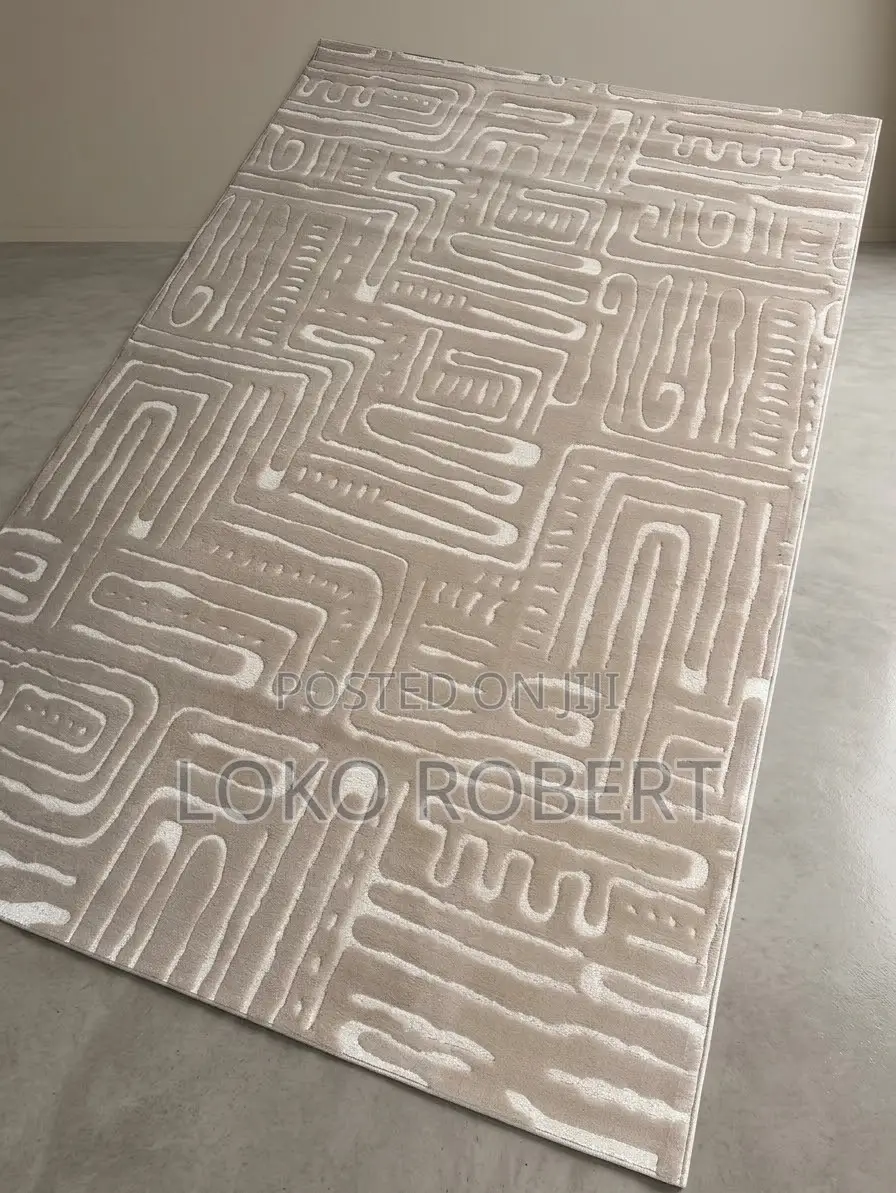 Turkish Dexim Retro Pattern Gold and Beige Center Rug