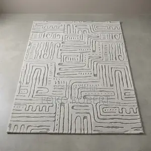 Turkish Dexim Retro Pattern Gold and Beige Center Rug