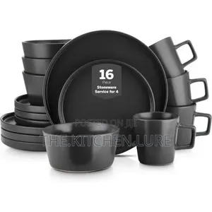 16PCS Modern Stoneware Dinnerware Set -Black