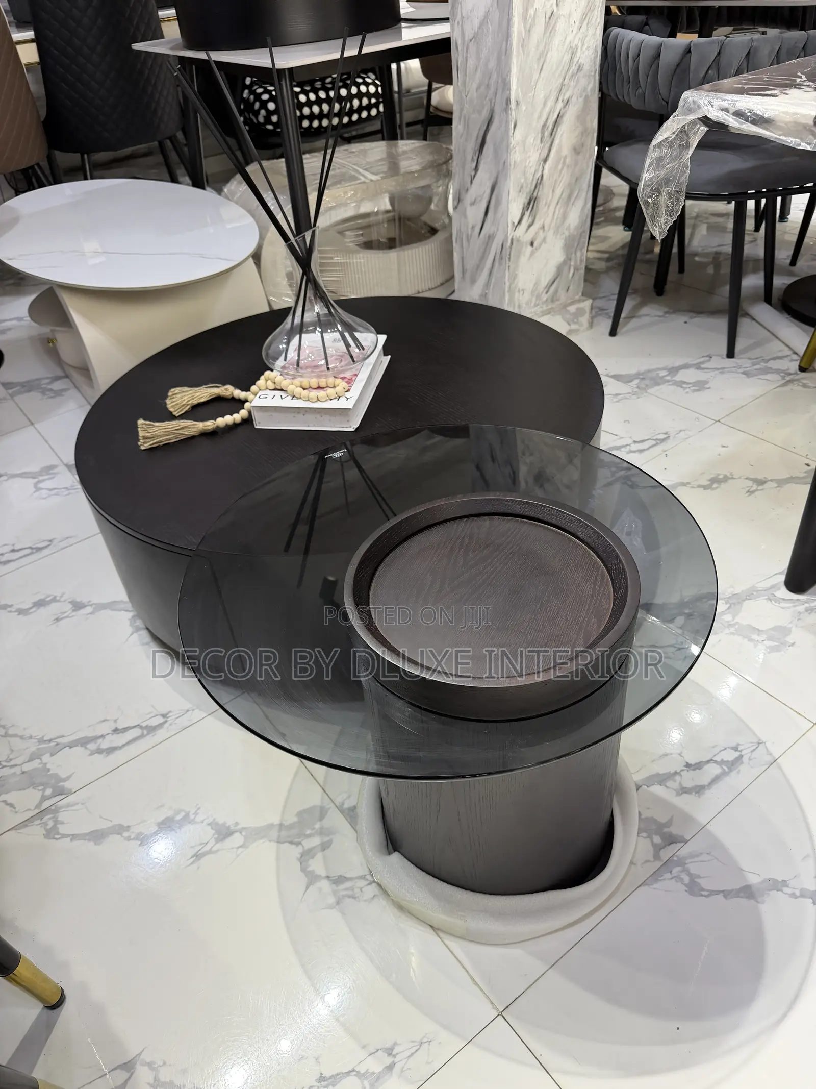 Modern Simple Solid Wood and Glass Coffee Table Set