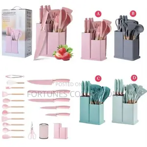 19Pcs Non-Stick Silicone Cooking Spoon Knife Set With Board