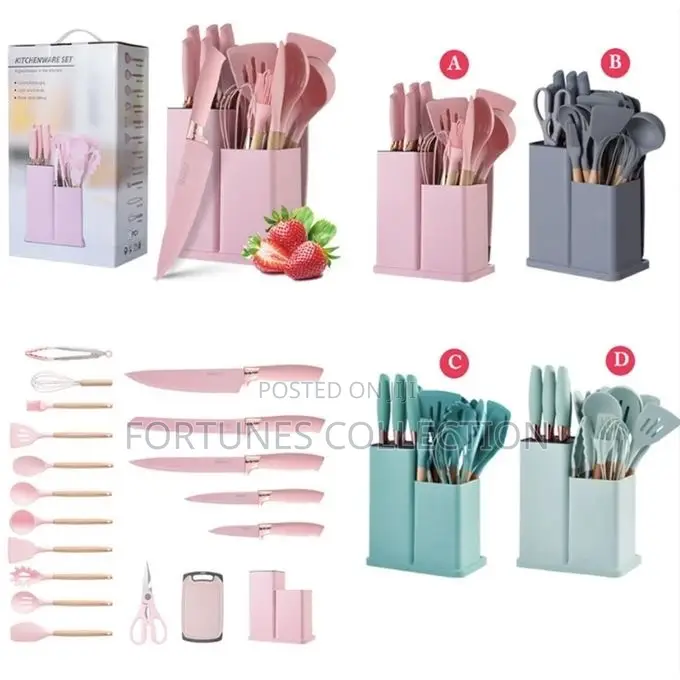 19Pcs Non-Stick Silicone Cooking Spoon Knife Set With Board