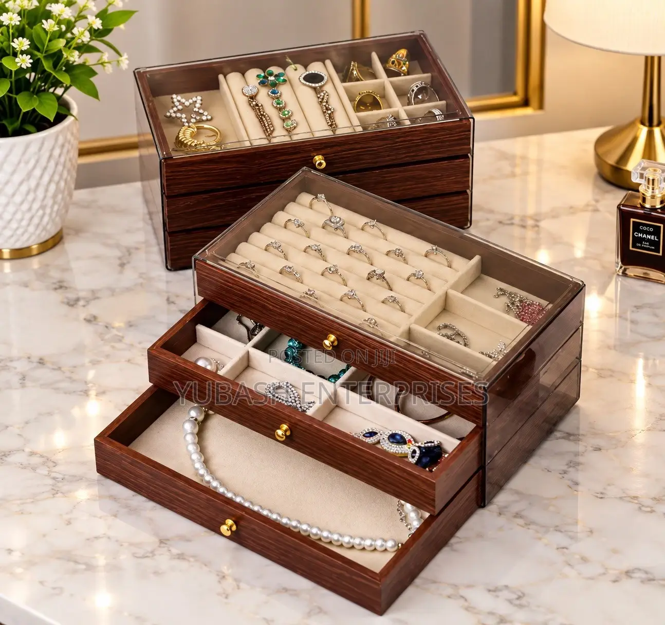 Multifunctional Wood Grain Three Layer Jewelry Box