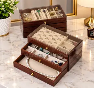 Multifunctional Wood Grain Three Layer Jewelry Box