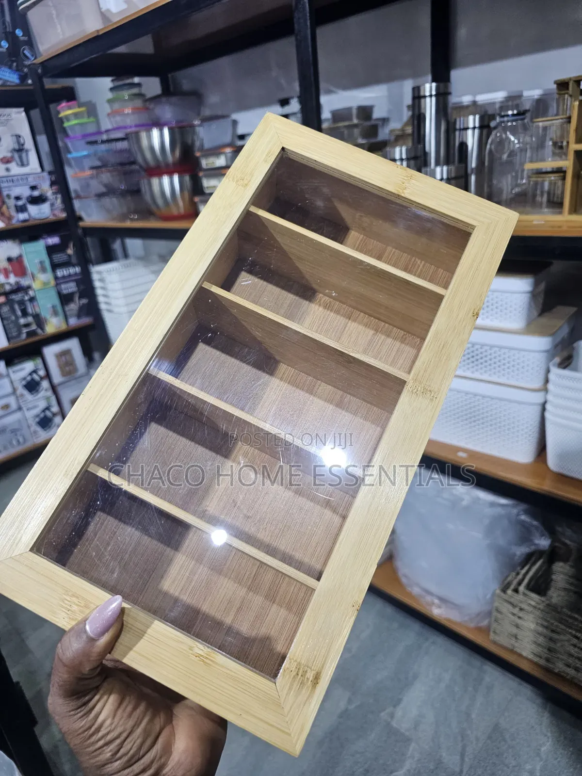 6 Compartments Bamboo Storage Organizer for Tea, Coffee, Spices