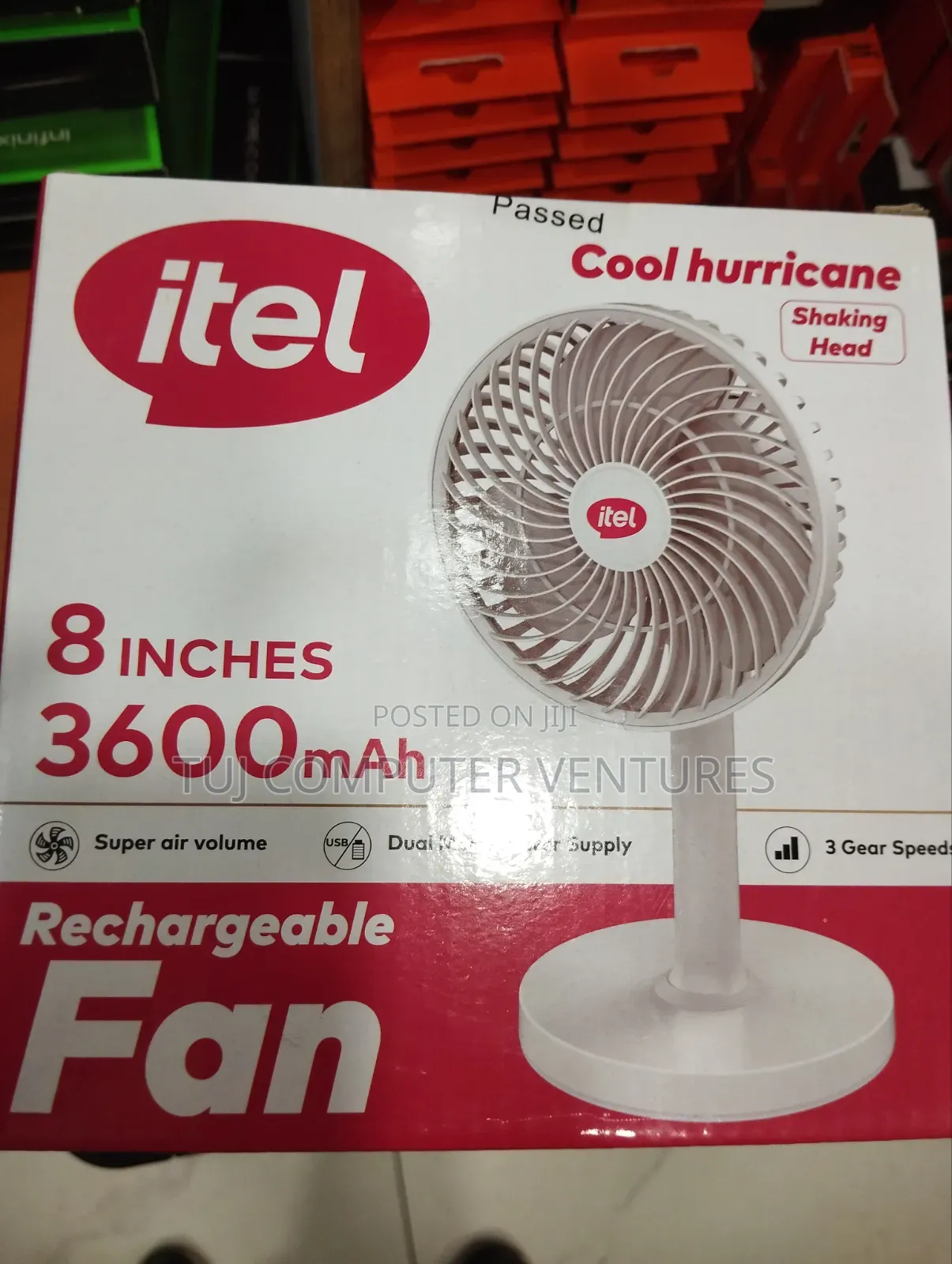 Itel 8" 3600mah Rechargeable Fan