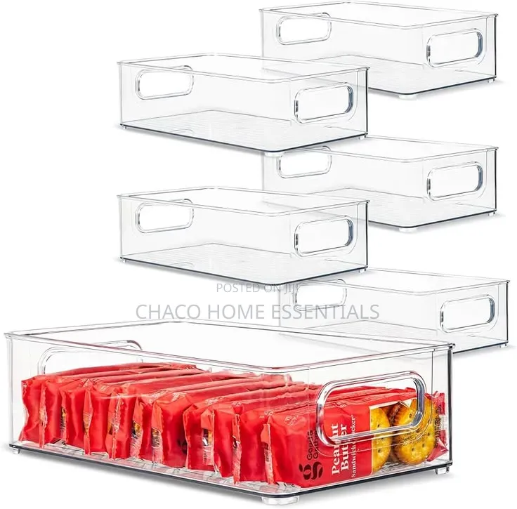 6-Piece Clear Stackable Fridge Pantry Organizer Bins Set