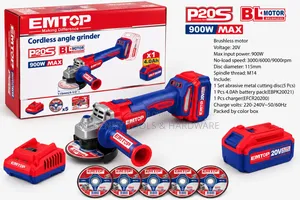 EMTOP 20V Cordless Angle Grinder 900W Brushless + 4.0Ah Battery