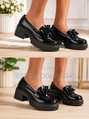 Glossy Black Platform Loafers Shoe