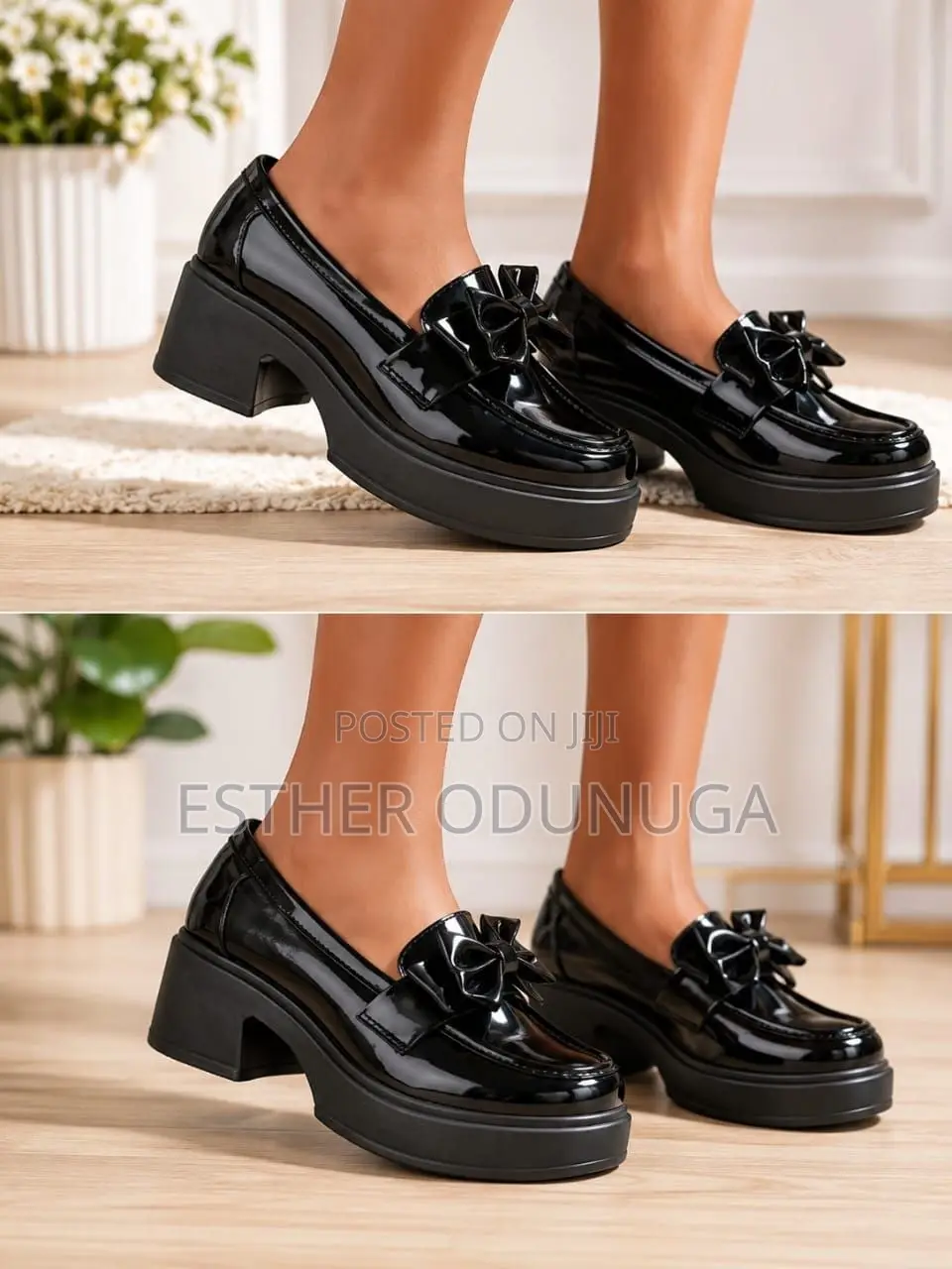 Glossy Black Platform Loafers Shoe