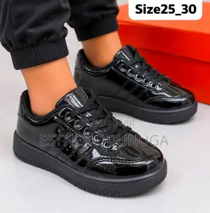 Glossy Black Lace-Up Children's School Shoes