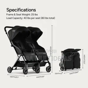Mompush Lithe Double, Twin Stroller, Lightweight Airline Approved