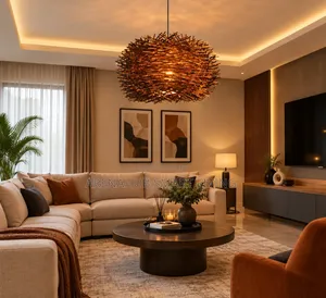Handmade Wicker Bird Nest Pendant Lamp Rattan Wood Suspension Light