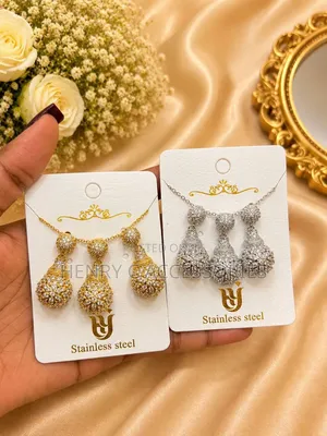 Stainless Steel Bow/Ribbon Zircon Jewelry Sets (Necklace Earrings