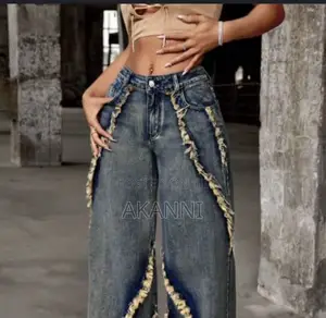 Brand New Women's Wide-Leg Jeans With Fringe Trim