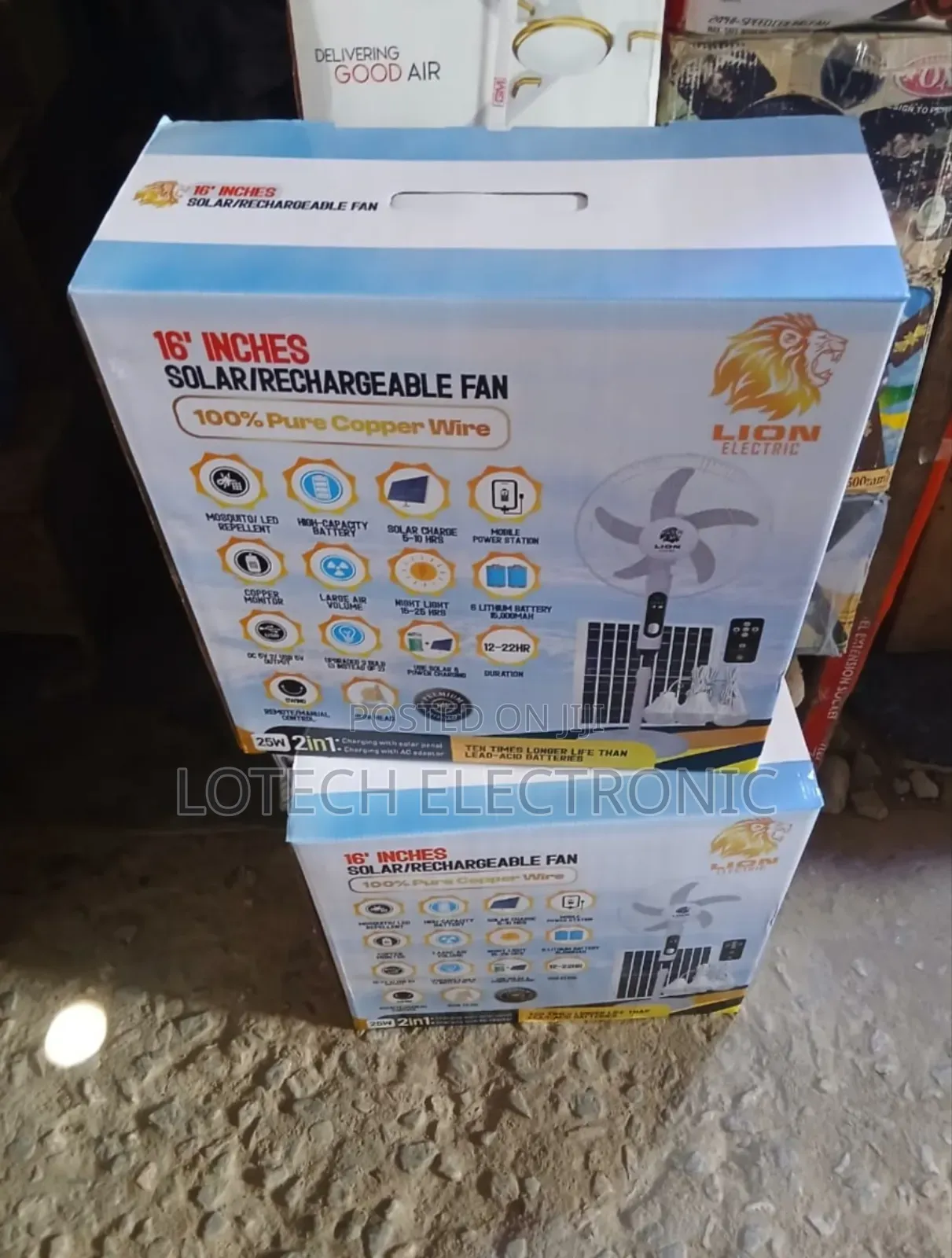  25W Solar Rechargeable Fan With Solar Panel, Long-Lasting Battery